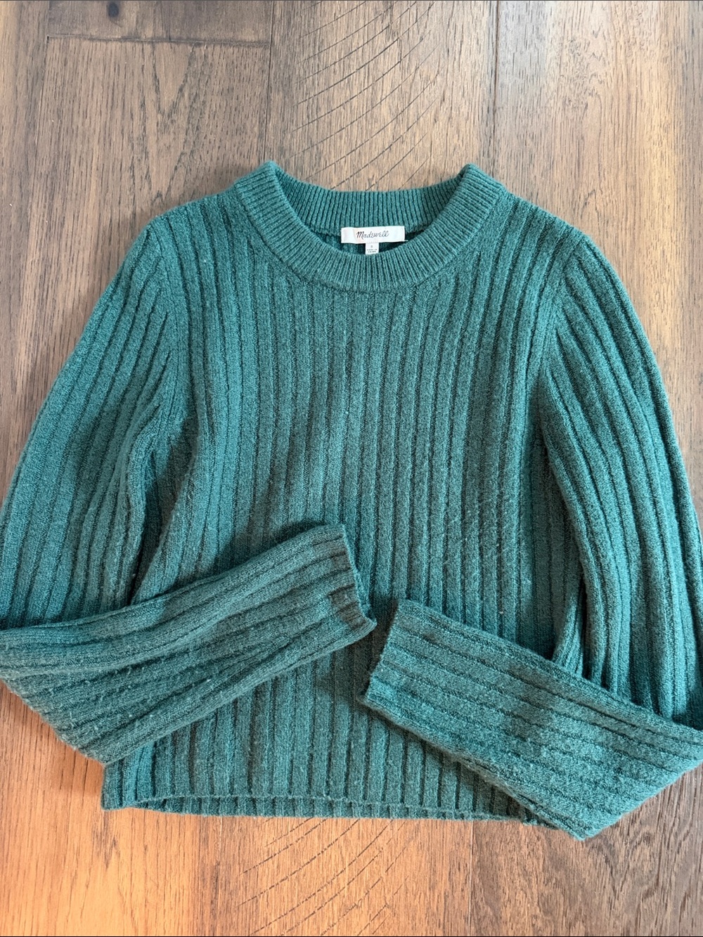 Madewell Teal/Green Wool Ribbed Crewneck Sweater